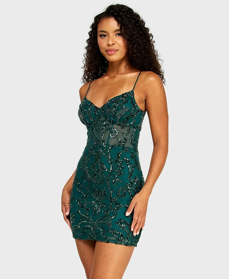 Alex & Sophia Juniors' Sweetheart Neck Pattern Sequin Dress