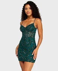 Alex & Sophia Juniors' Sweetheart Neck Pattern Sequin Dress
