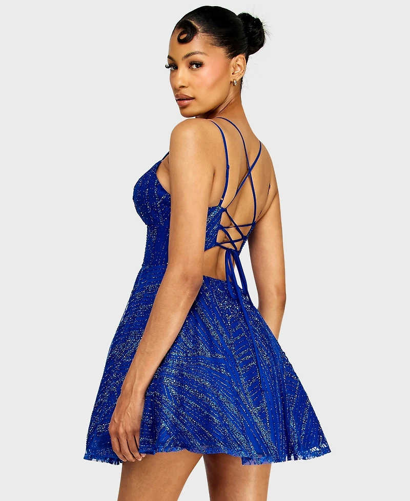 Alex & Sophia Juniors' Sweetheart Neck Glitter Dress