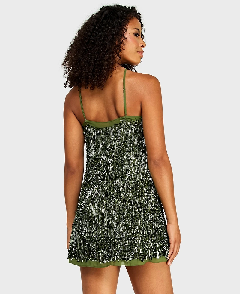 Alex & Sophia Juniors' Halter Neck Novelty Paillette Sequin Dress