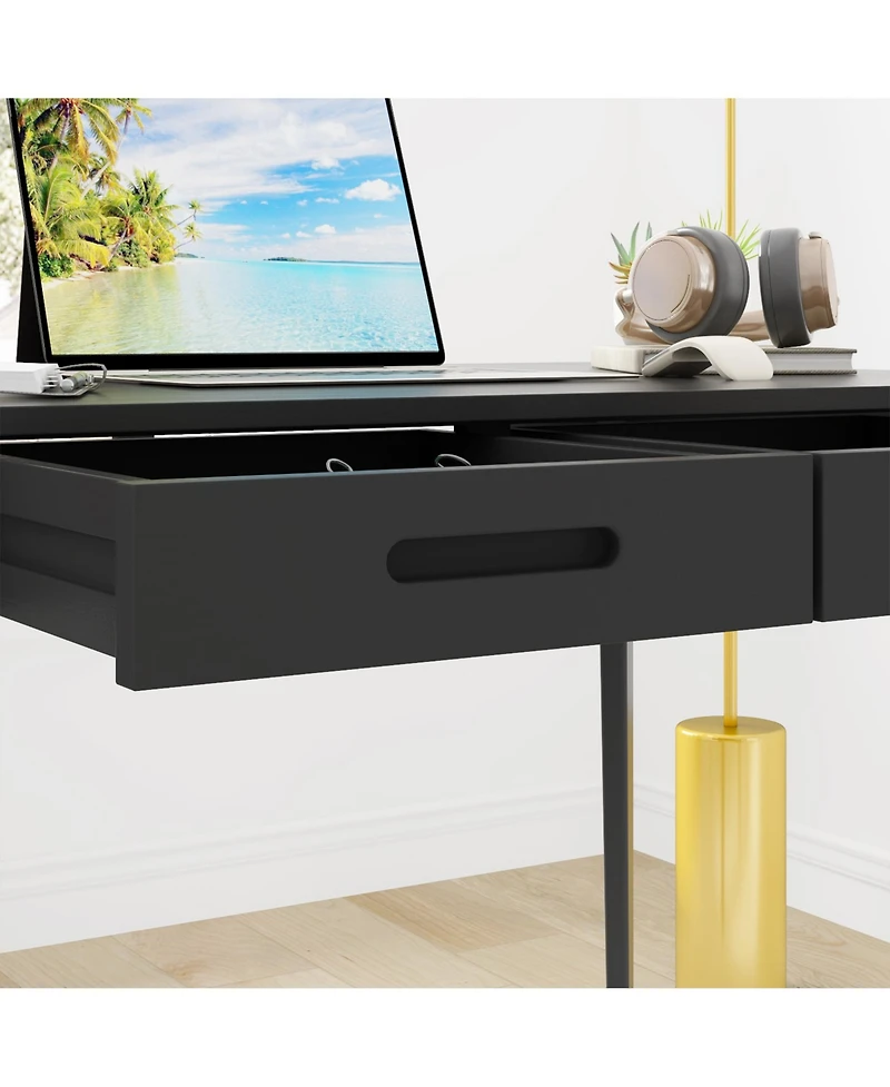 Homsee 39-Inch Writing Desk with 2 Slim Drawers - Office Rubber Wood Legs | Modern Mdf Study Table Easy Assembly