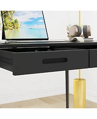 Homsee 39-Inch Writing Desk with 2 Slim Drawers - Office Rubber Wood Legs | Modern Mdf Study Table Easy Assembly