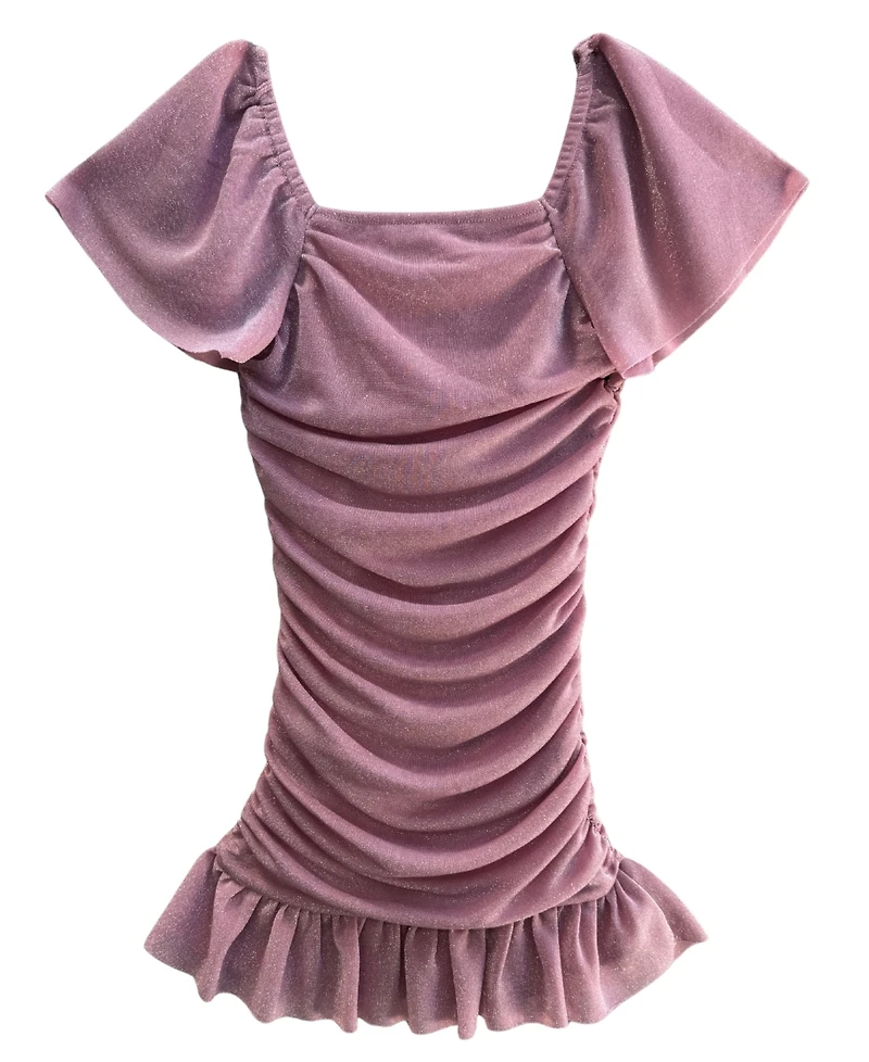 With Jules Girls' 7-16 Short-Sleeve Ruched Glitter Knit Dress