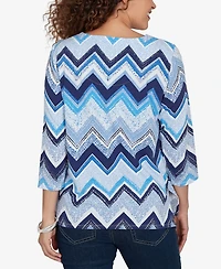 Alfred Dunner Women's Chevron Blues Split Neck Top