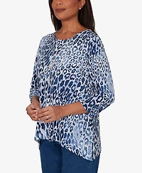 Alfred Dunner Women's Animal Puff Printed Top with Necklace