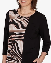 Alfred Dunner Women's Vertical Spliced Animal Puff Printed Top