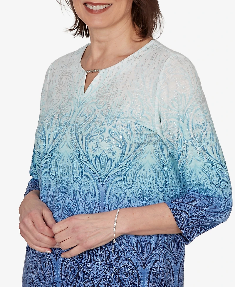 Alfred Dunner Women's Ombre Medallion Knit Top