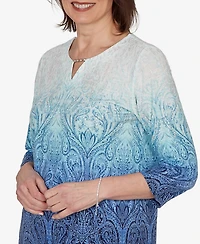 Alfred Dunner Women's Ombre Medallion Knit Top