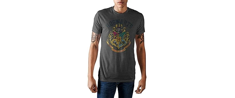 Harry Potter Men's Hogwarts Crest Charcoal Heather T-shirt-3X-Large