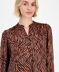 Anne Klein Women's Printed V-Neck Long-Sleeve Blouse
