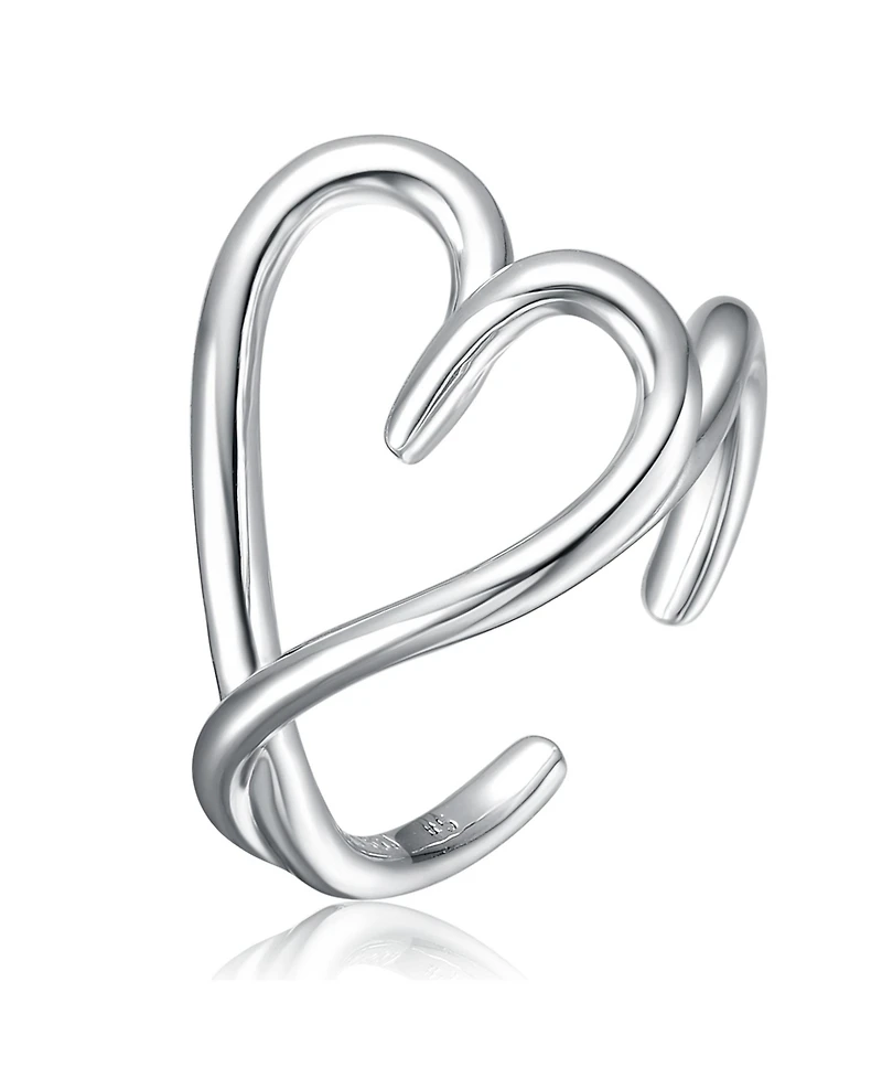 Rachel Glauber Elegant White Gold Plated Heart Design Adjustable Ring