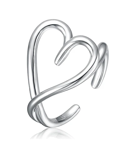 Rachel Glauber Elegant White Gold Plated Heart Design Adjustable Ring