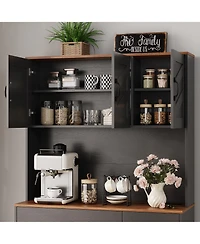 homfan 71 Inch Tall Farmhouse Kitchen Pantry Hutch with Charging Station, Microwave Surface and Two Drawers, Spacious Storage for Kitchen