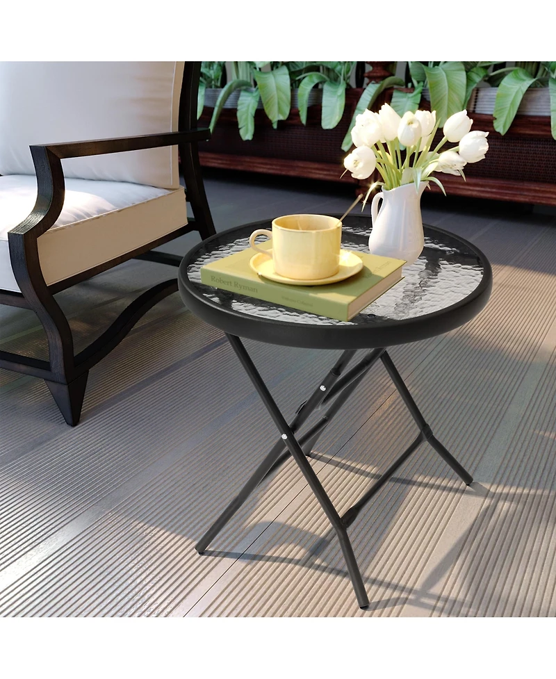 Pellebant Outdoor Folding Tempered Glass Side Table Patio Bistro Coffee
