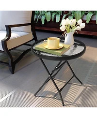 Pellebant Outdoor Folding Tempered Glass Side Table Patio Bistro Coffee