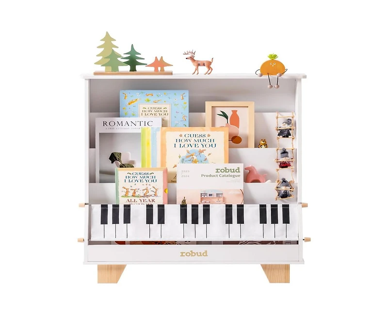 Robotime Dollhouses Kids Bookshelf, Wooden Book Shelf with Stability Sturdiness for Kids Rooms Nursery Playrooms