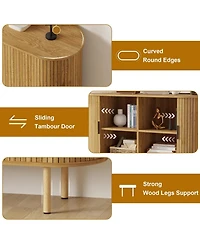 homfan 47 Inch Modern Fluted Wooden Console, Sideboard Buffet with Sliding Doors and Adjustable Shelves for Freestanding Home Storage