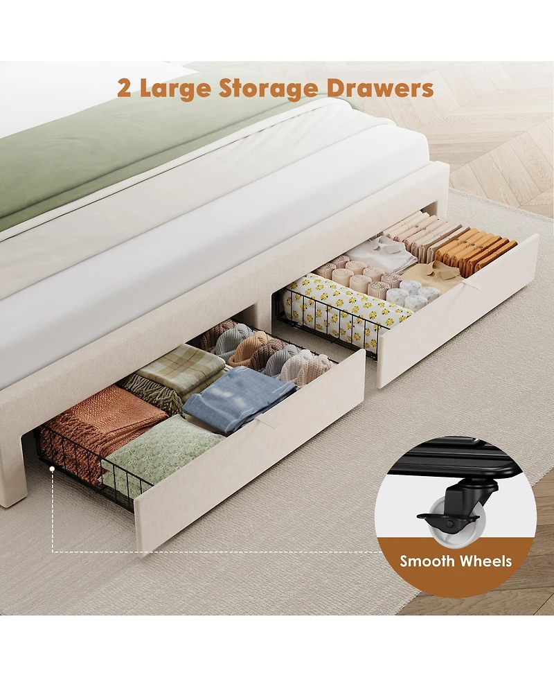 gaomon Bed Frame with 2 Drawers, Velvet Upholstered Platform Bed with Wooden Slats for Bedroom, No Box Spring Needed, Easy Assembly