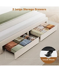 gaomon Bed Frame with 2 Drawers, Velvet Upholstered Platform Bed with Wooden Slats for Bedroom, No Box Spring Needed, Easy Assembly