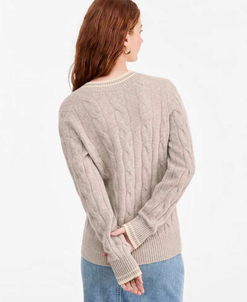 Charter Club Women's 100% Cashmere Cable-Knit Tipped V-Neck Sweater, Macy's Exclusive