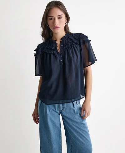 Bcbg Women's Crewneck Short-Sleeve Ruffle Top