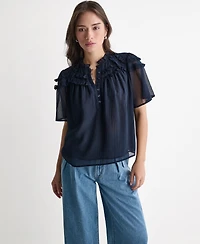 Bcbg Women's Crewneck Short-Sleeve Ruffle Top