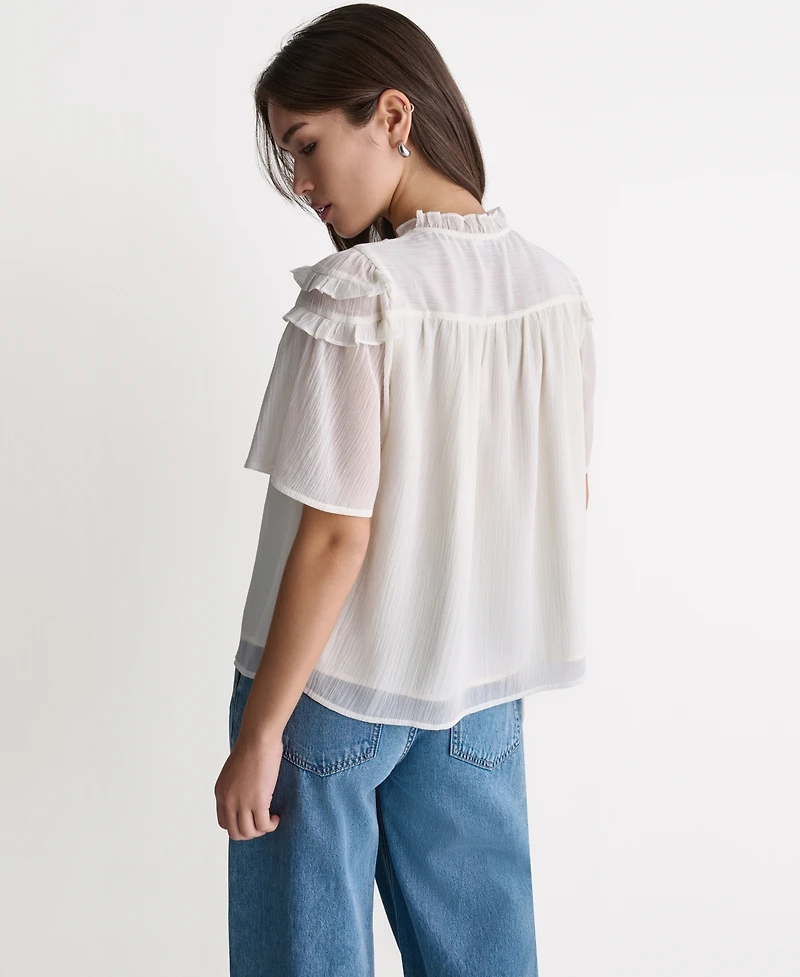 Bcbg Women's Crewneck Short-Sleeve Ruffle Top