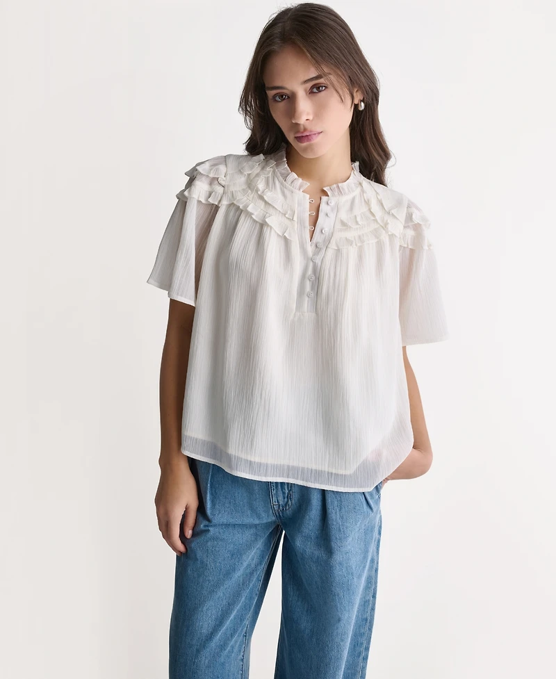 Bcbg Women's Crewneck Short-Sleeve Ruffle Top