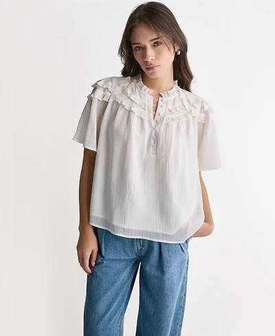 Bcbg Women's Crewneck Short-Sleeve Ruffle Top