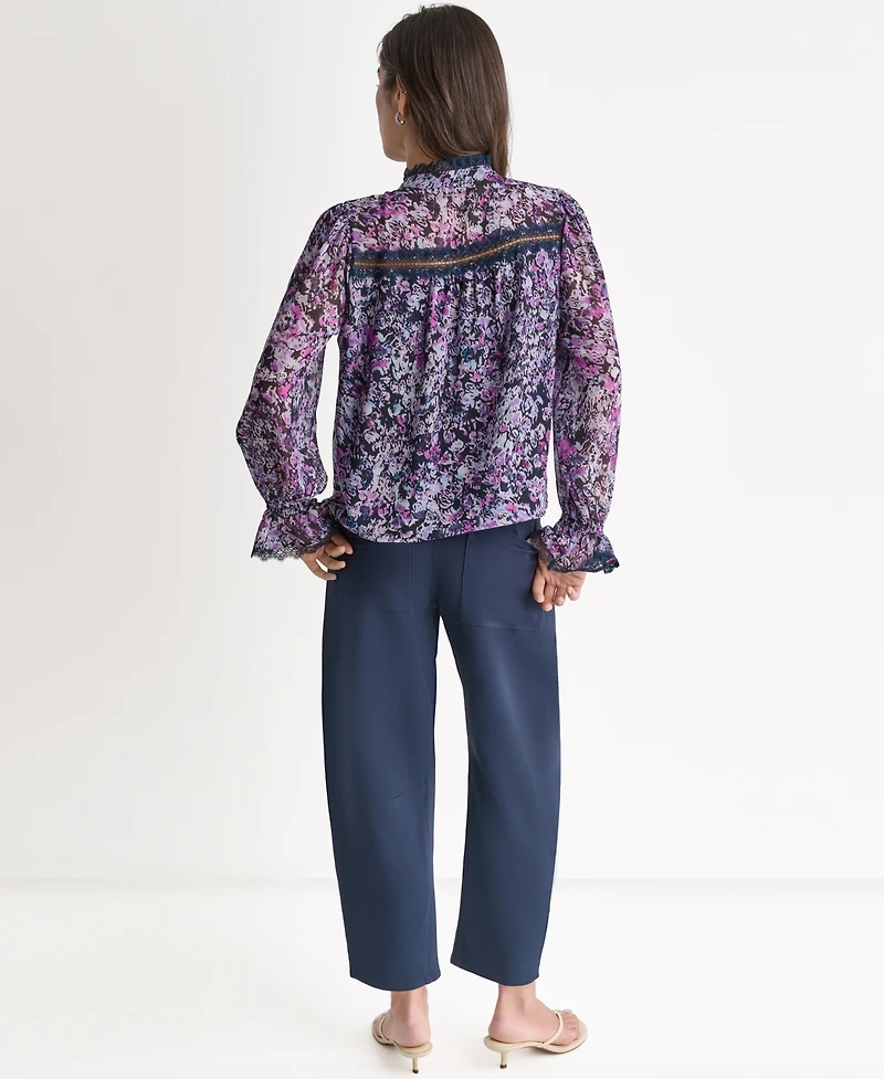 Bcbg Women's Printed High-Neck Long-Sleeve Top