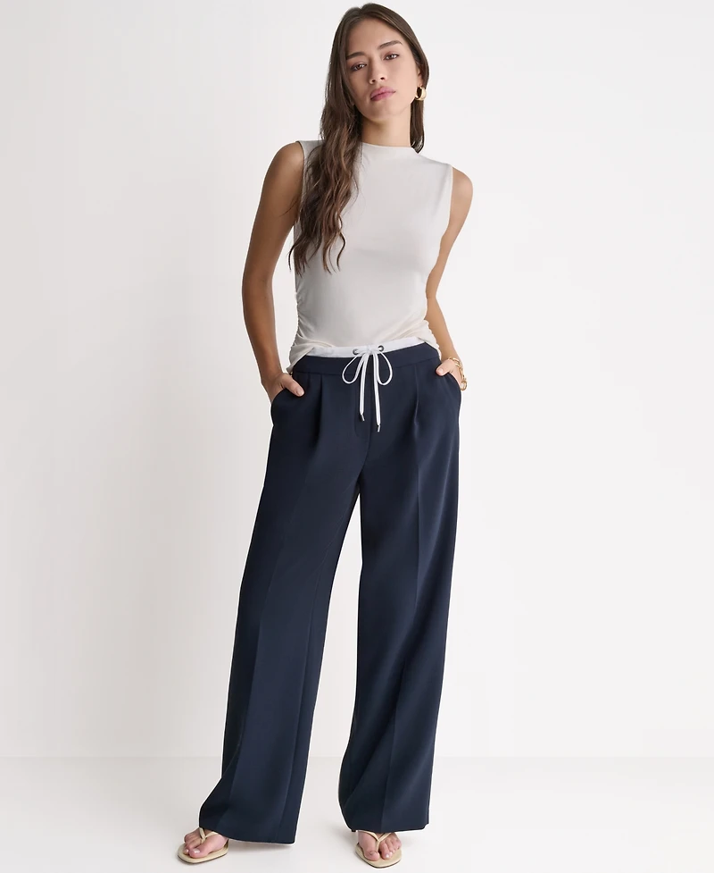 Bcbg Women's Wide-Leg Contrast Waist Pleated Front Pants