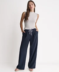 Bcbg Women's Wide-Leg Contrast Waist Pleated Front Pants