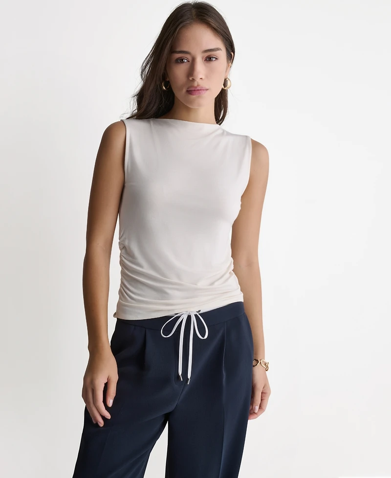 Bcbg Women's Ruched Side Boat Neck Sleeveless Knit Top