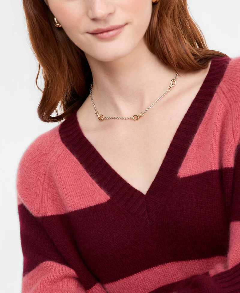 Charter Club Women's 100% Cashmere Striped V-Neck Sweater, Macy's Exclusive