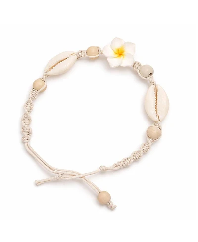 Rebl Jewelry Women's Beaded Shell Flower Anklet