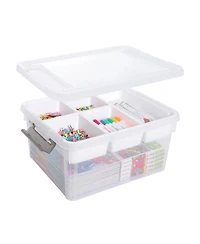 Xdovet Plastic Storage Box With Removable Tray Stackable Latching Handle