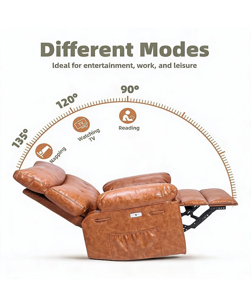 Oversized Pu Leather Rocking Recliner 360 degrees Swivel Electric with Heat and Massage Arms Back Single Sofa for Adults