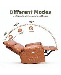 Oversized Pu Leather Rocking Recliner 360 degrees Swivel Electric with Heat and Massage Arms Back Single Sofa for Adults