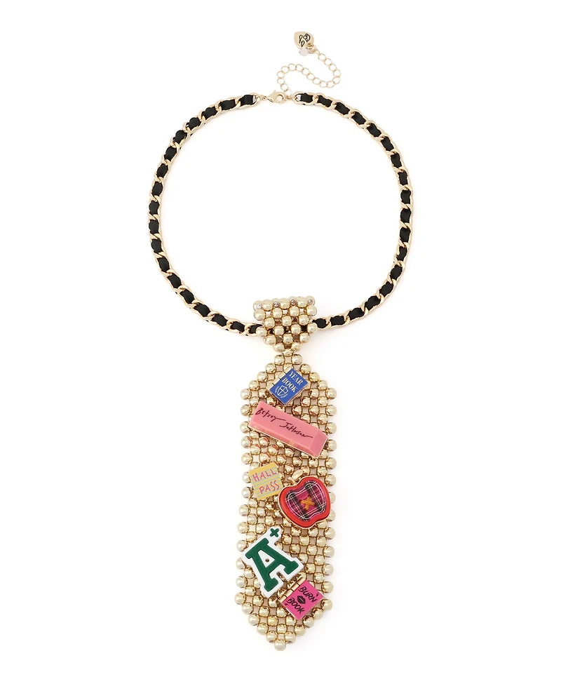 Betsey Johnson Faux Stone Best In Class School Tie Pendant Necklace