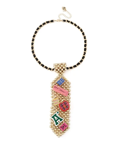 Betsey Johnson Faux Stone Best In Class School Tie Pendant Necklace