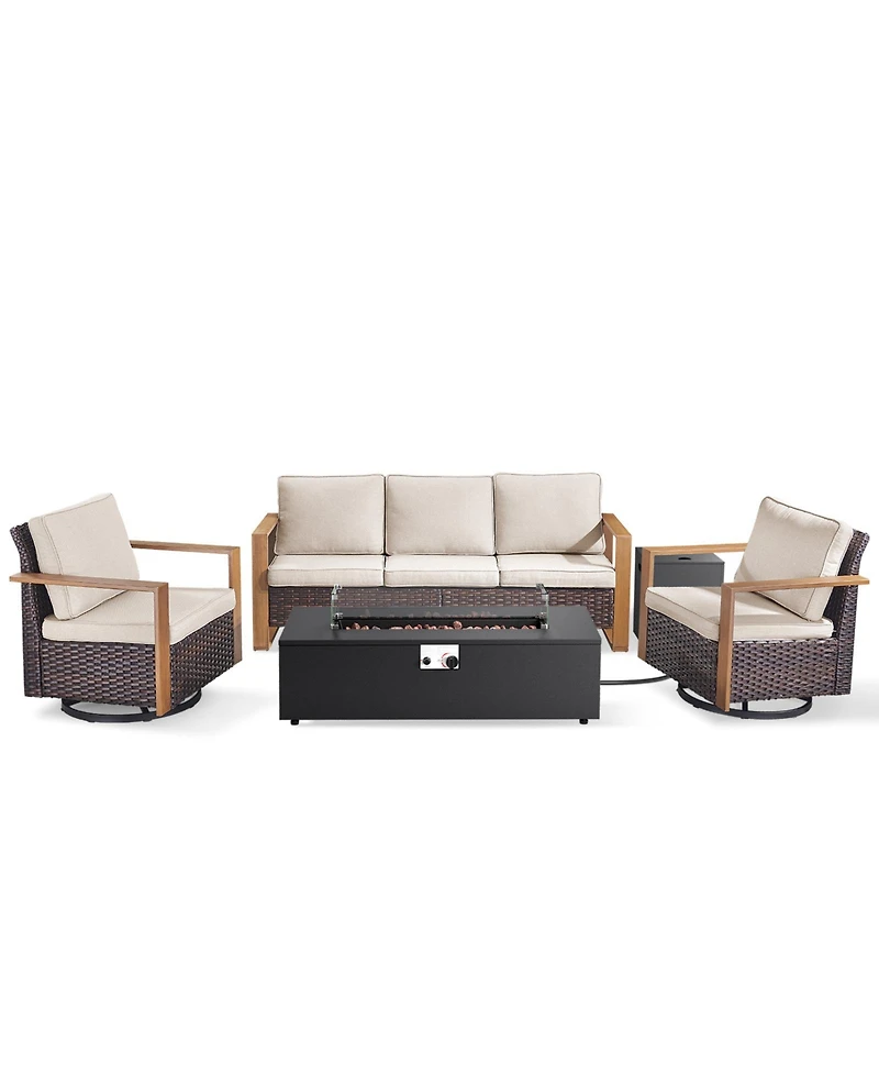Pocassy Fire Pit Table with 5 Seat Outdoor Sofa Set 50000 Btu Propane Gas Patio Furniture for Backyard, Garden