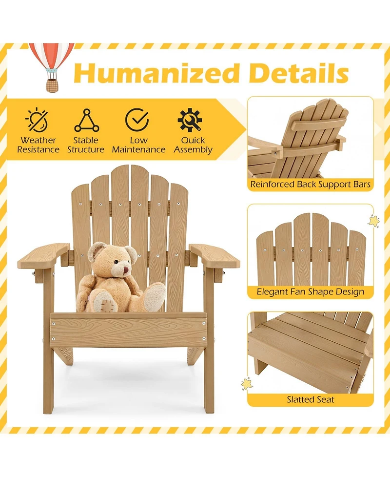 Gymax Kids Adirondack Chairs Tilted High Backrest Wide Armrests and Angled Seat