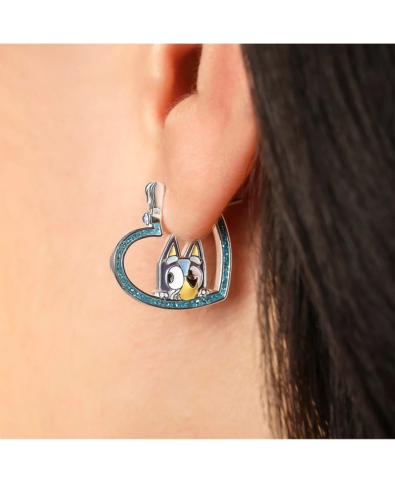 Bluey Heart Hoop Earrings Official License, Silver Flash-Plated with Enamel Pendant