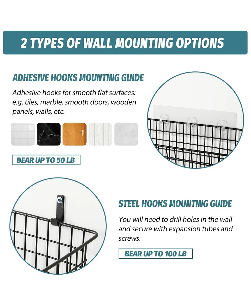 Xdovet Wire Wall Hanging Storage Baskets with Hooks
