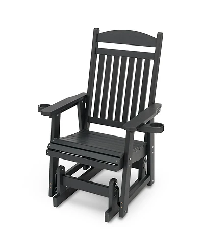 Maga Casa Poly Lumber All-Weather Outdoor Glider Chair, Heavy-Duty Single Patio Rocker with Removable Cup Holders