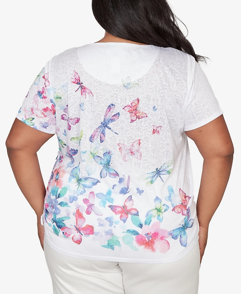 Alfred Dunner Plus Butterfly Beaded Side Tie Ruched T-Shirt