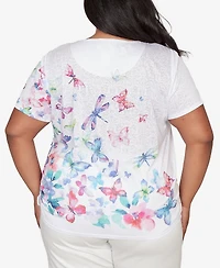 Alfred Dunner Plus Butterfly Beaded Side Tie Ruched T-Shirt