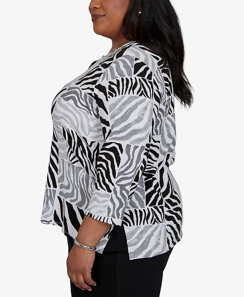 Alfred Dunner Plus Zebra Blocks Knit Top