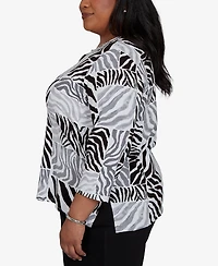 Alfred Dunner Plus Zebra Blocks Knit Top
