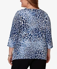 Alfred Dunner Plus Animal Puff Printed Top with Necklace